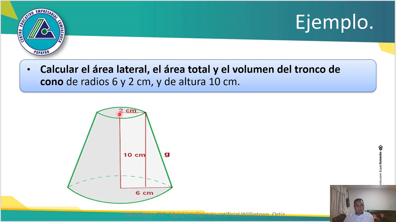 Área y volumen del tronco de un cono
