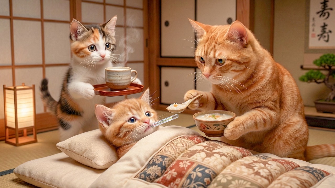 Ginger is Sick... MooMoo & Mama Cat are very Worried 💕