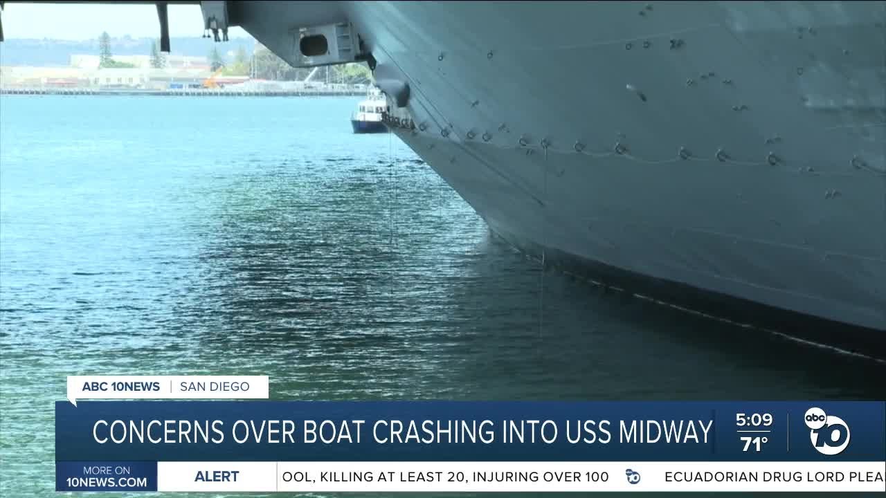 Man arrested after crashing boat into USS Midway
