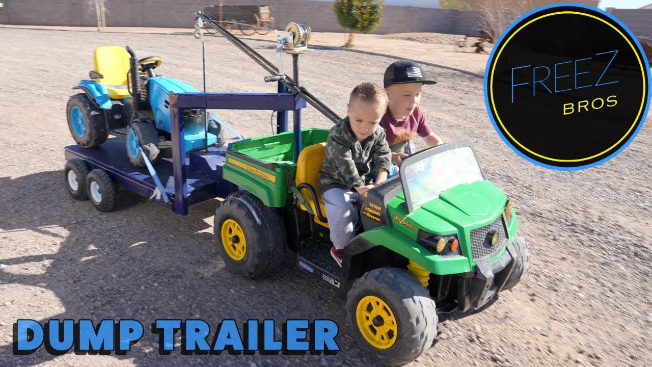 Hauling Broken Kids Tractor To The Shop On Our Custom Dump Trailer | Kid Mechanics | Freez Bros