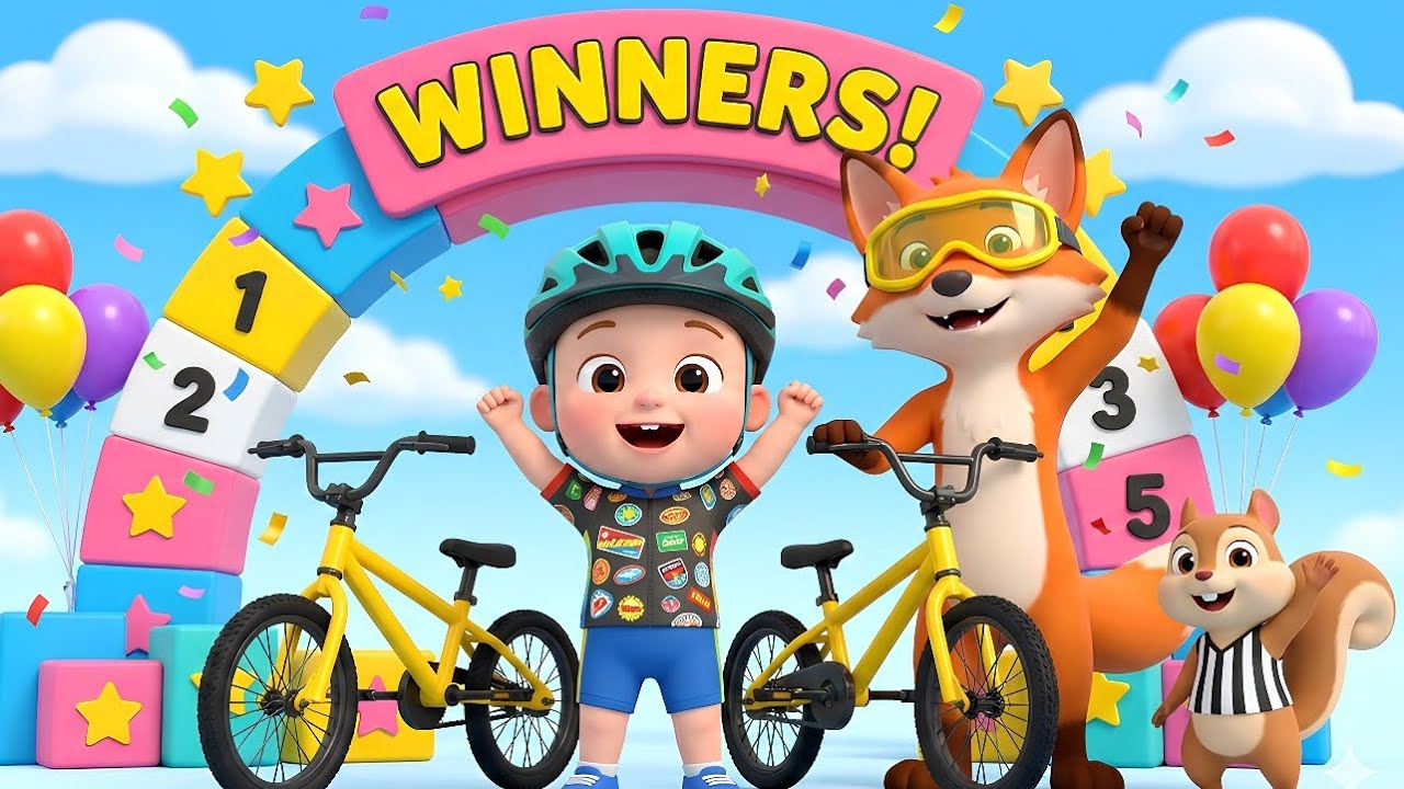 Baby & Fox Racing 🚴‍♂️🦊 | Fun Kids Bike Race | Learn Numbers & Celebrate Winning | cocomokidz