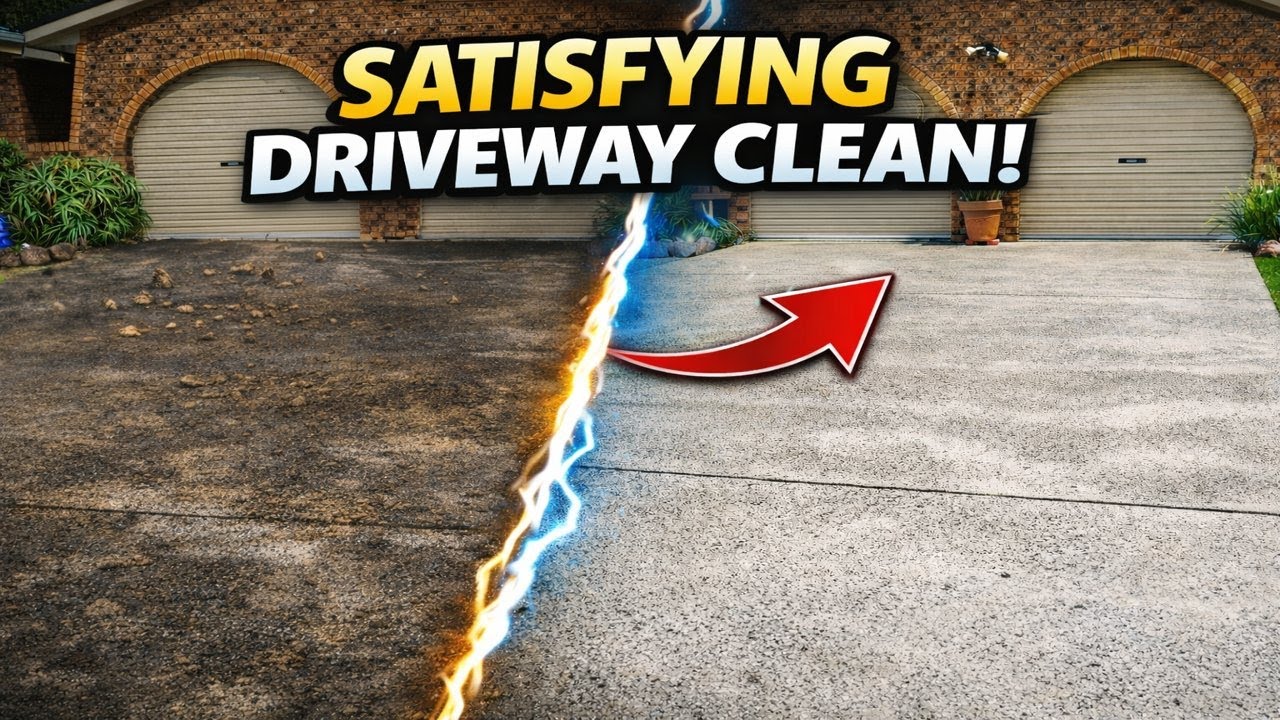 Pressure Washing a FILTHY Exposed Aggregate Driveway | Full Transformation