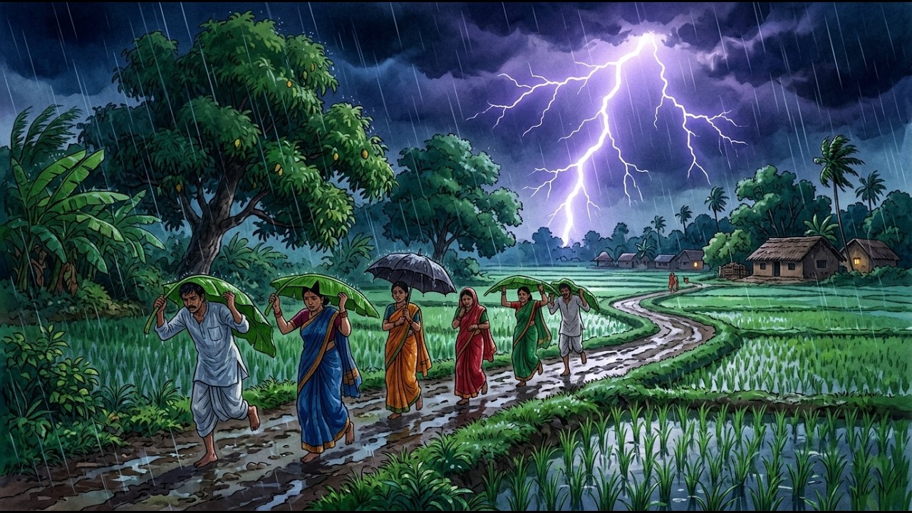 Heavy Storm & Rainy Day in Village Outskirts  | Real Rain ASMR 2D Animation
