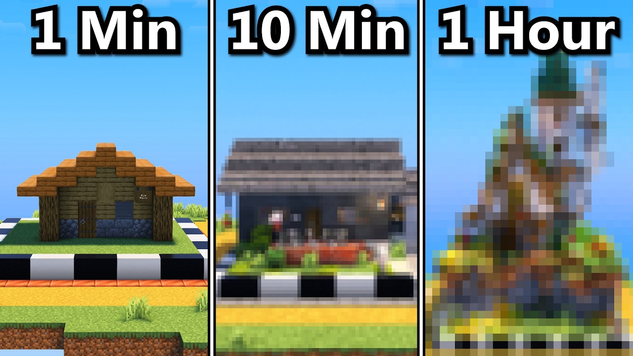 Building a Minecraft House in 1 Hour & 10 Minutes & 1 Minute!