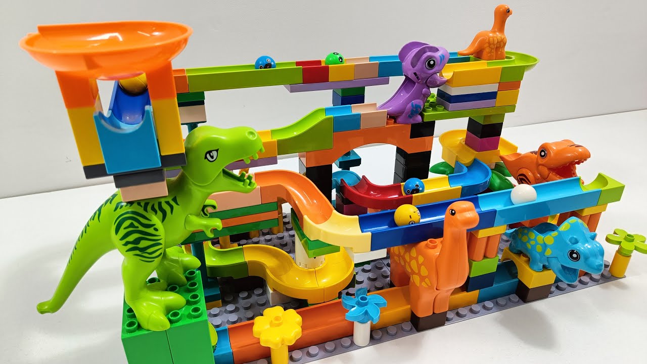 Epic Dinosaur Marble Run: Fast Slides, Big Drops and Motion