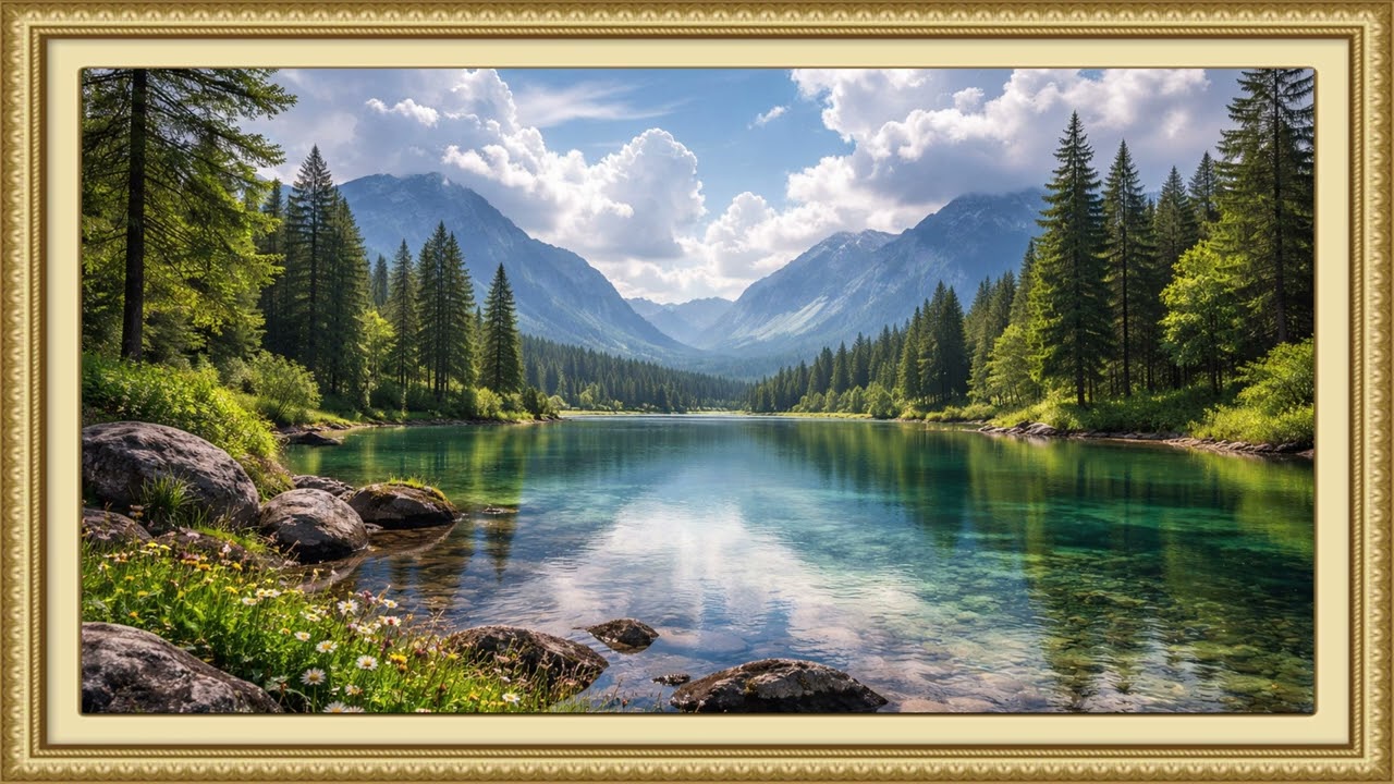 4k Serene alpine lake with vibrant nature | Ambient Art 4k Displays