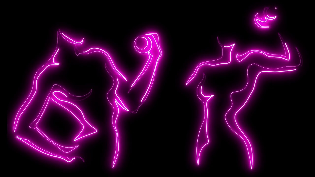 Muscular Female Body Neon Neon Glowing Outlined Silhouettes Gym Concept Background Screensaver 60min