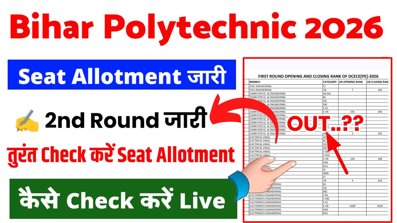 Bihar Polytechnic 2nd Round Allotment 2026 🔴 Bihar Polytechnic 2nd Round Seat Allotment Kaise Dekhe