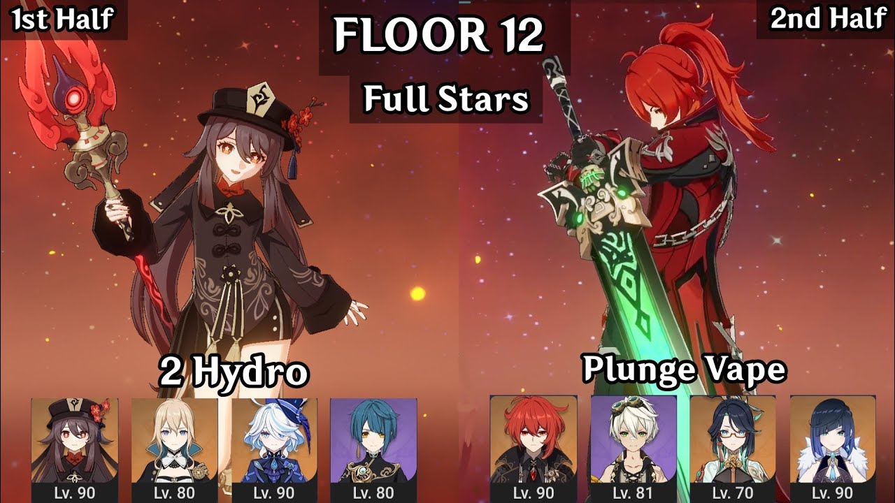 Hu Tao 2 Hydro + Diluc Xianyun Vape | 4.4 Spiral Abyss Floor 12 9 Stars | Genshin Impact