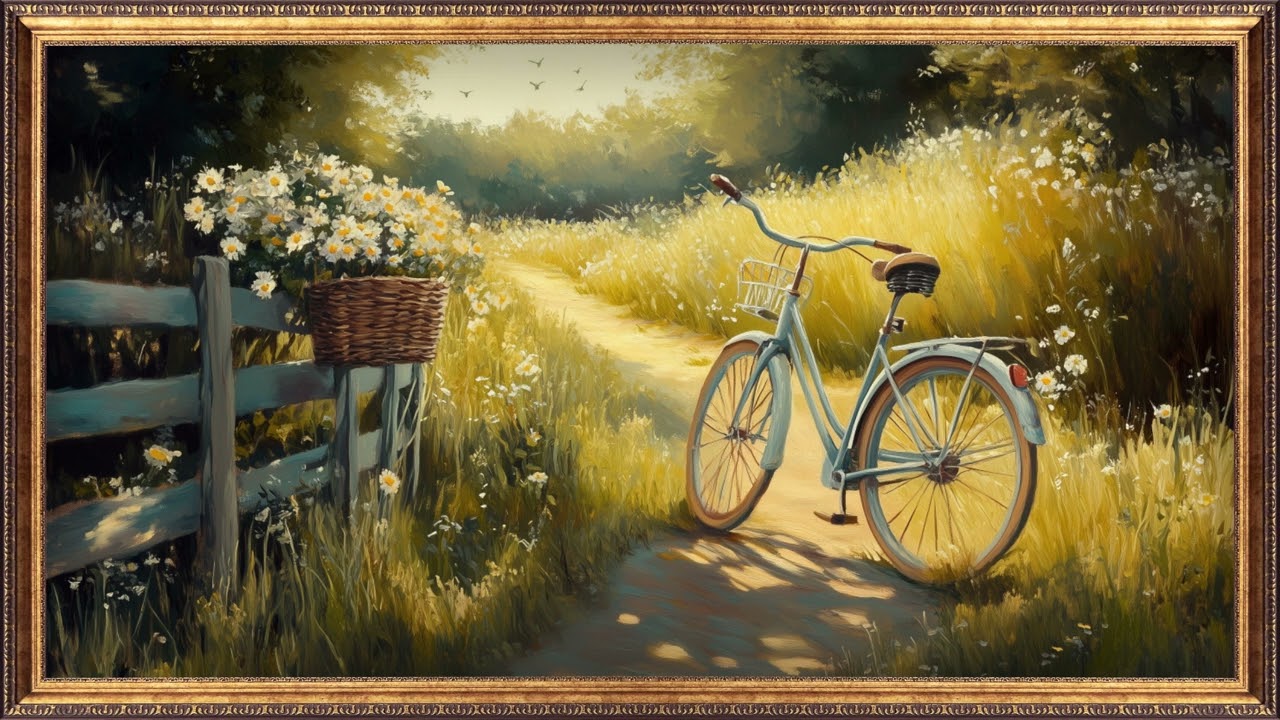 Summer Bicycle & Wildflowers | TV Wallpaper Nostalgic Vintage Countryside TV Frame Art