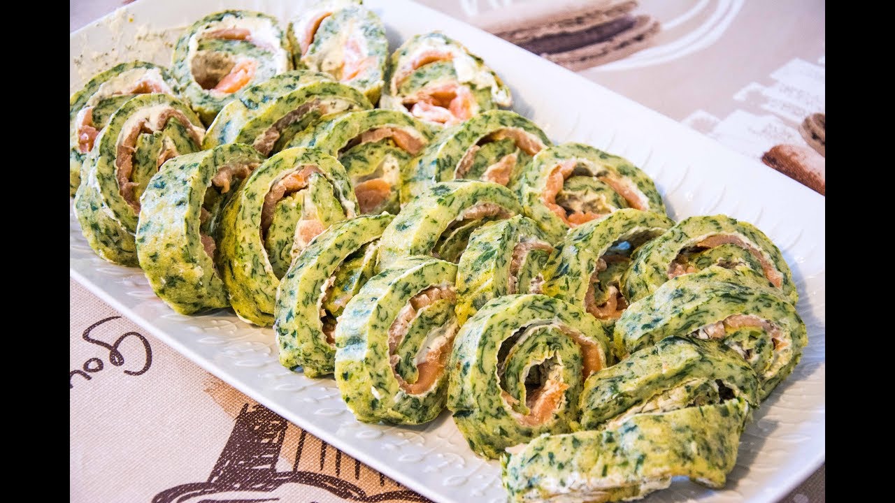 Ролл из шпината с лососем - Рецепт - Finger Food