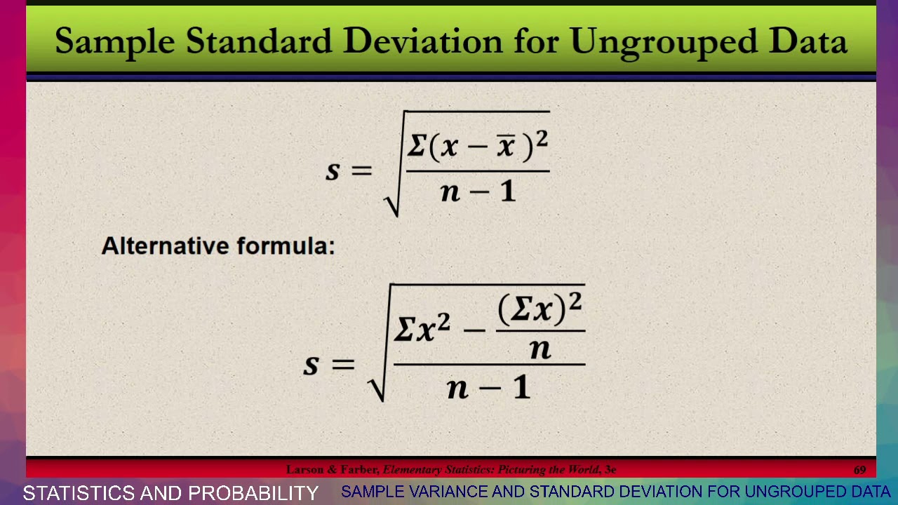 STATISTICS AND PROBABILITY - SAMPLE VARIANCE AND SAMPLE STANDARD DEVIATION FOR UNGROUPED DATA