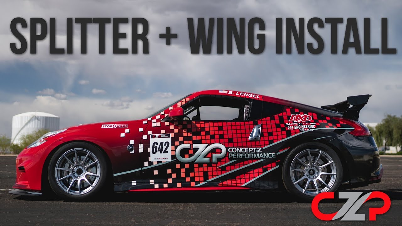 Power Stream Carbon Splitter + Sun Line Wing Install - Nissan 370Z Track Car!