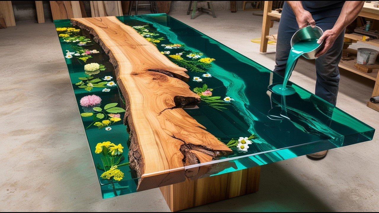 Master Craftsman; Creates a Stunning Epoxy Resin Table With Real Flowers and Natural Wood