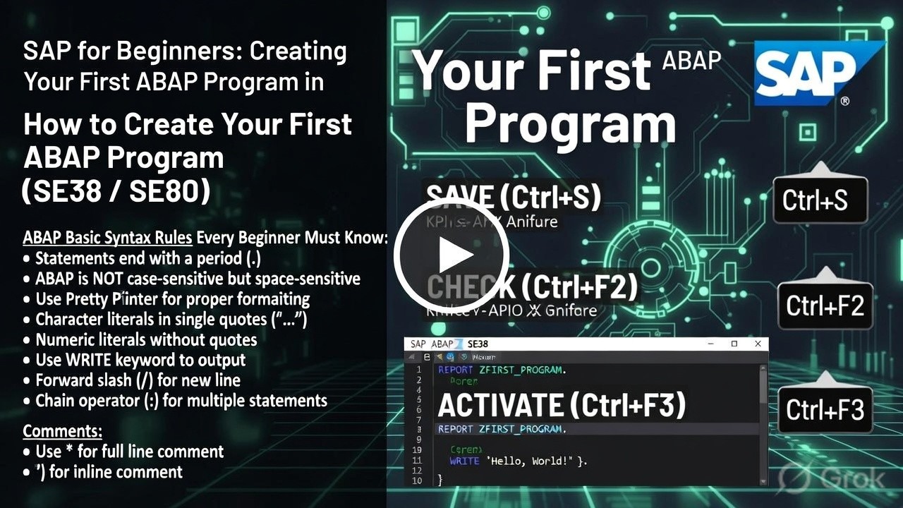 First ABAP Program:Program Creation, Shortcuts & Syntax Rules Every Fresher Must Know | SAP ABAP #11