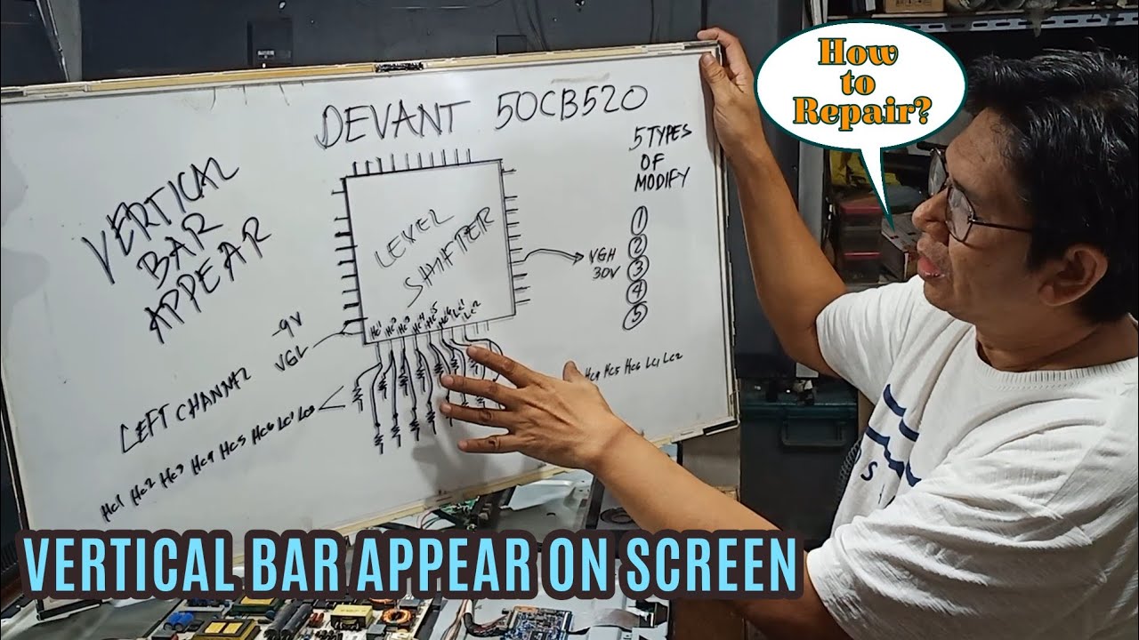 How to repair led tv with vertical bars appear on screen. | Devant 50CB520