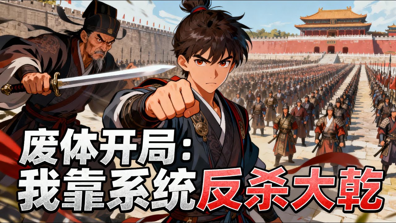 《廢體開局：我靠系統反殺大乾》天生廢體無法習武，皇帝卻派九品太監來殺我，系統覺醒後我直接掀桌子，三十萬鎮北軍聽令，今日踏平這昏君老巢！#漫畫解說#玄幻#爽文#小說推薦#有聲書