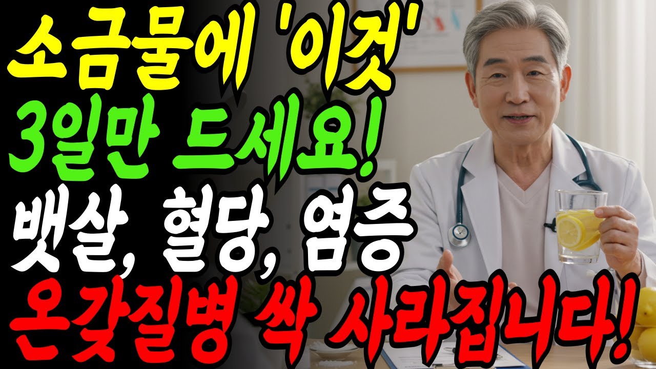 소금물에 &lsquo;이것&rsquo; 넣고 딱 3일만 드세요! 뱃살&middot;혈당&middot;불면증&middot;염증 싹 사라집니다ㅣ소금물 황금비율ㅣ65세 이후 필수 건강 루틴ㅣ노후지혜ㅣ노후건강ㅣ소금물 효능ㅣ의사의경고ㅣ오디오북