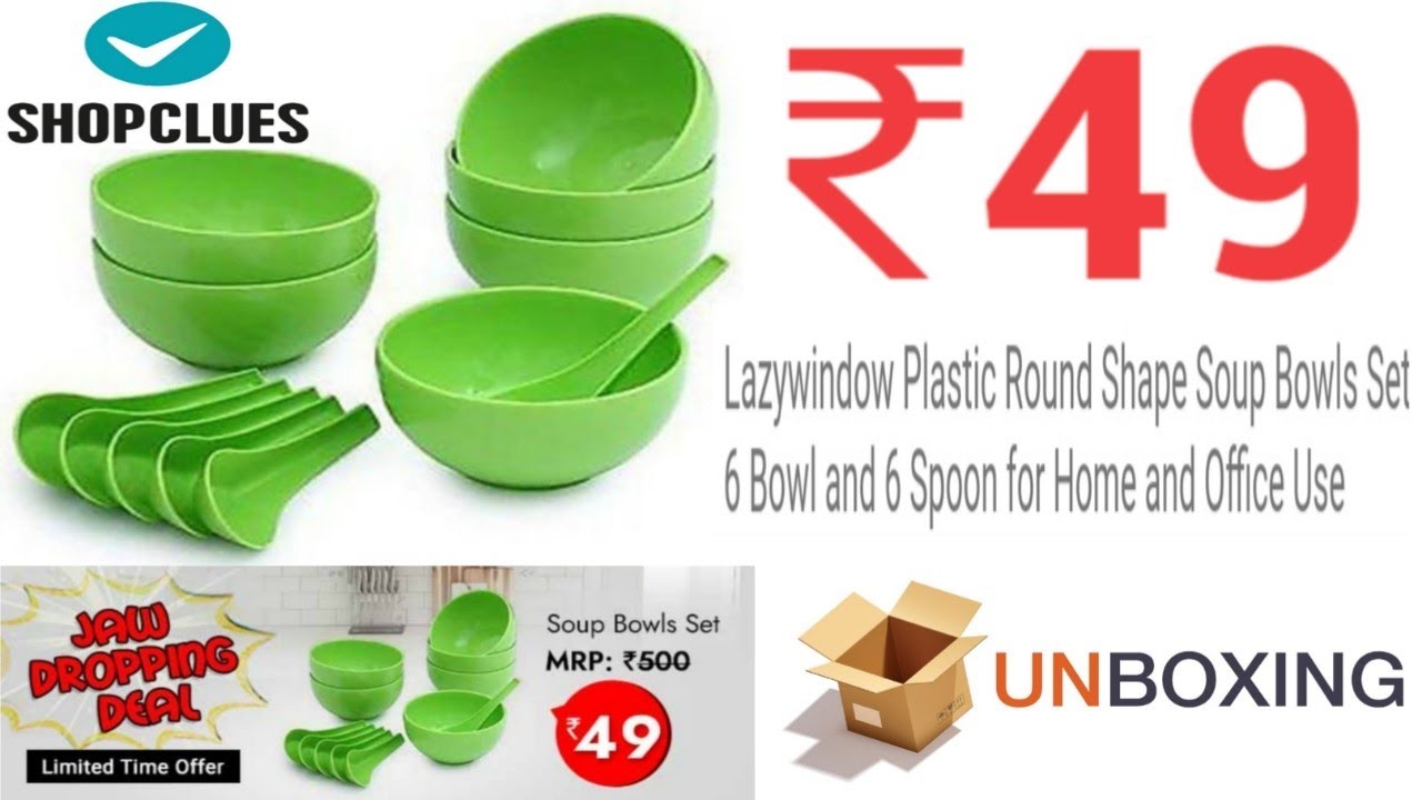 Lazywindow Plastic Round Shape Soup Bowls Set 6 Bowl and 6 Spoon for Home and Office Use Unboxing