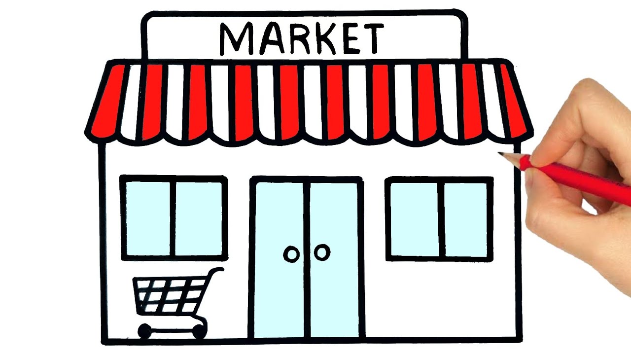 HOW TO DRAW A MARKET EASY STEP BY STEP