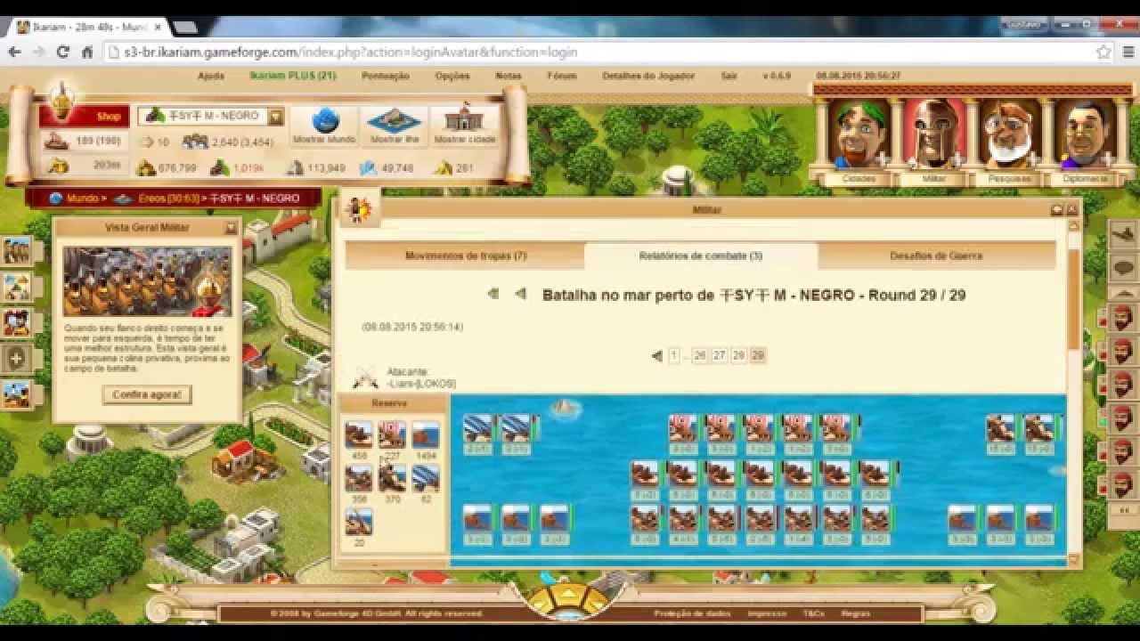 Recarregando no Ikariam - batalha marítima (defesa)