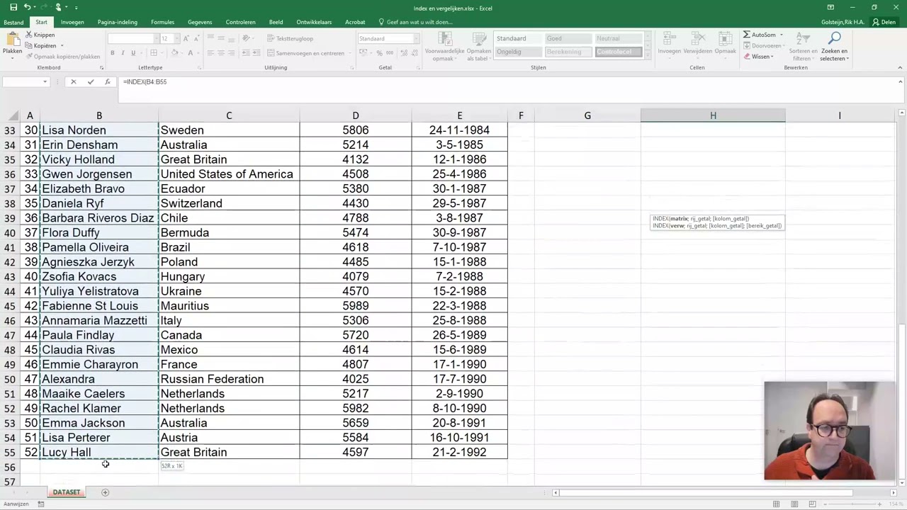 Zoeken met INDEX- en VERGELIJKEN-functie (apart en gecombineerd) in Excel