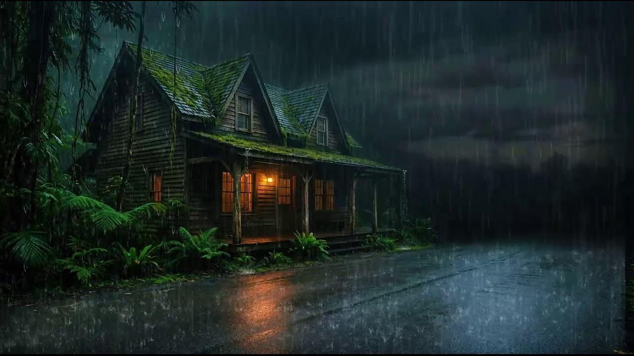 Relaxing Rainfall in the Woods Near Cozy Wooden Home