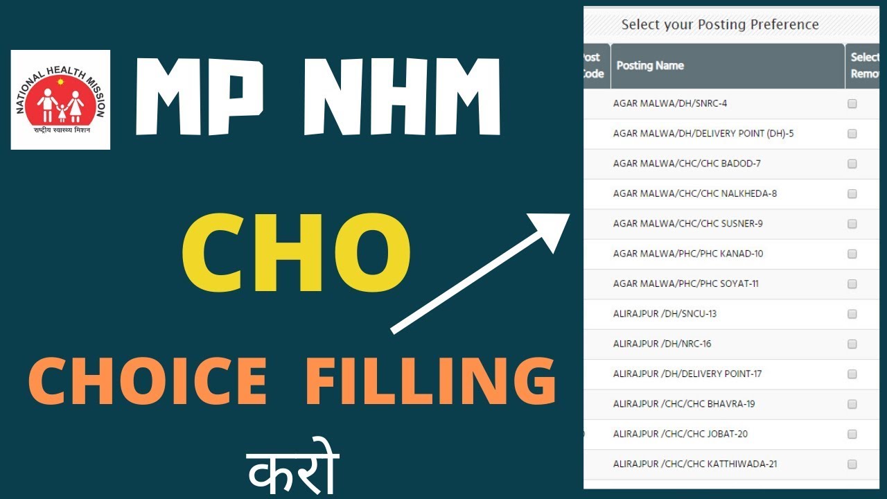 MP NHM CHO -SUB HEALTH CENTRE[ SHC ] CHOICE FILLING करो - LAST DATE-19 -MAR-2020