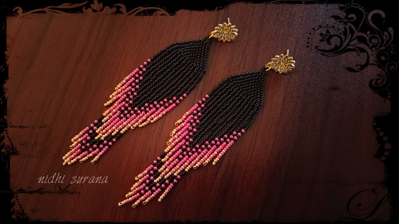 3D Effect Native American Fringe Earrings/Brick Stitch Seed bead Jewelry/Aretes Tutorial diy