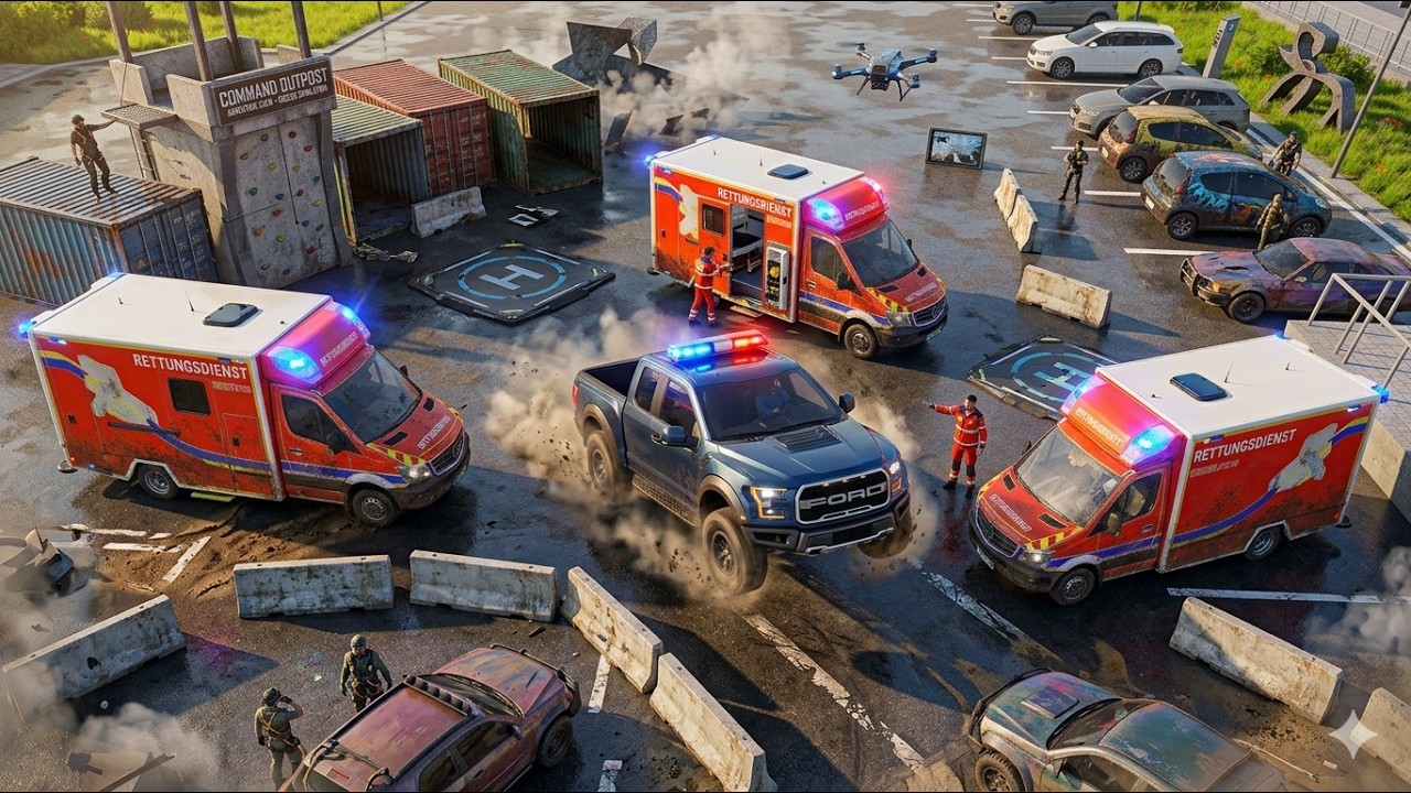 EMERGENCY CONVOY RESCUE MISSION! POLICE CARS & AMBULANCE TRANSPORT ! FS22
