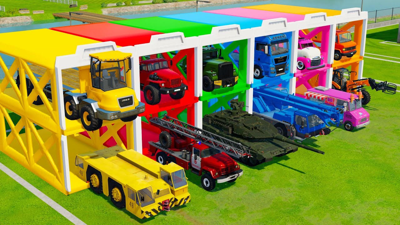 TRANSPORTING TRUCKS, FIRE ENGINE, TANK & CONSTRUCTION VEHICLES WITH TRUCKS! - Farming Simulator 22