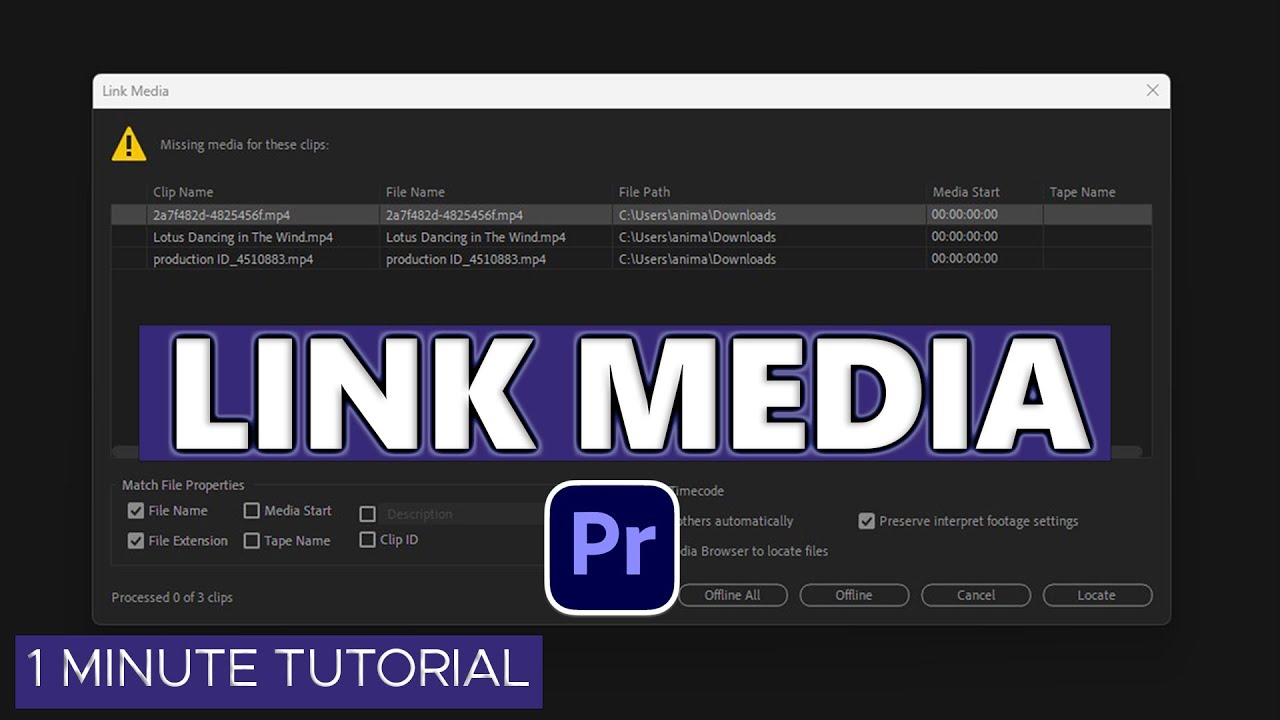 How to link media/footage in Adobe Premiere Pro