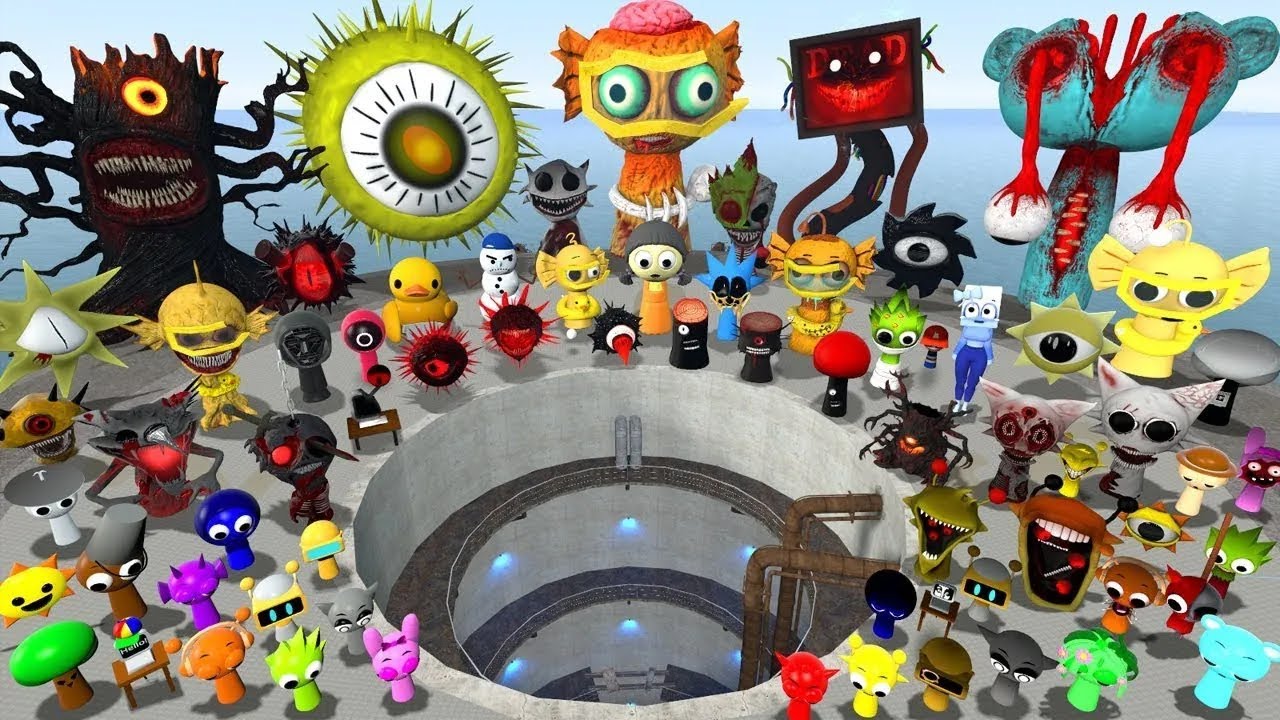 DESTROY MR SUN MOON TREE FUN COMPUTER EVOLUTION ALL SPRUNKI FAMILY SONG in ABYSS PIT Garry's Mod
