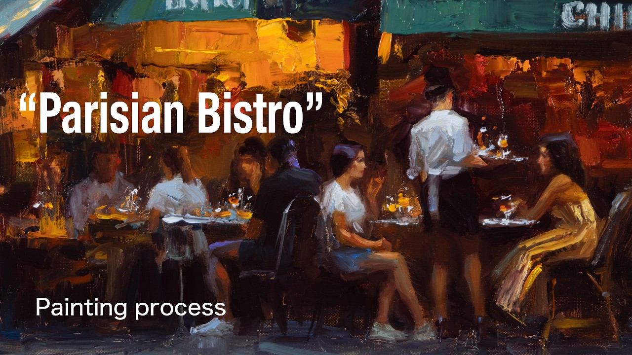 Parisian Bistro. Oil painting process