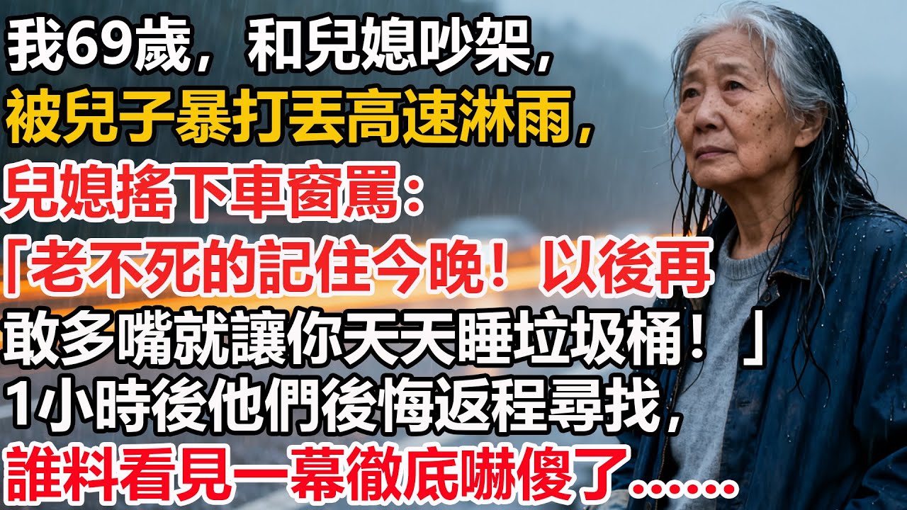 【我69歲】和兒媳吵架，被兒子暴打丟高速淋雨，兒媳搖下車窗罵：「老不死的記住今晚！以後再敢多嘴就讓你天天睡垃圾桶！」1小時後他們後悔返程尋找，誰料看見一幕徹底嚇傻了……