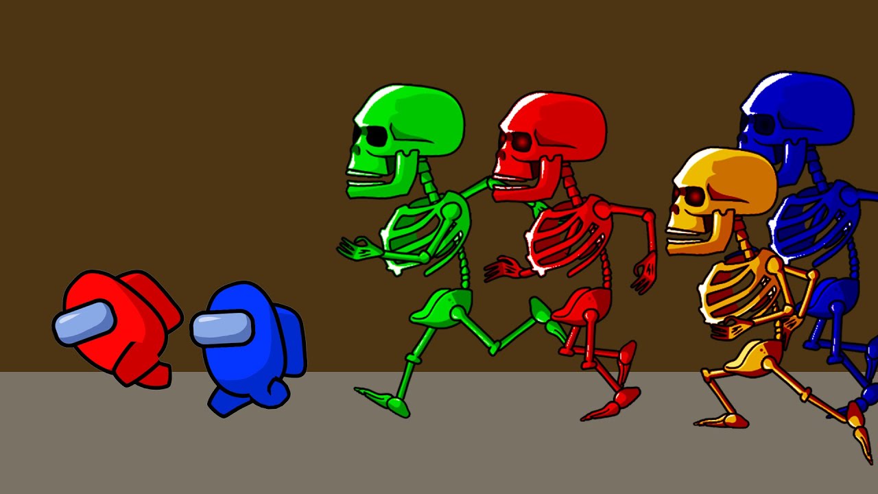 Among Us Players Vs Colorful Skeletons