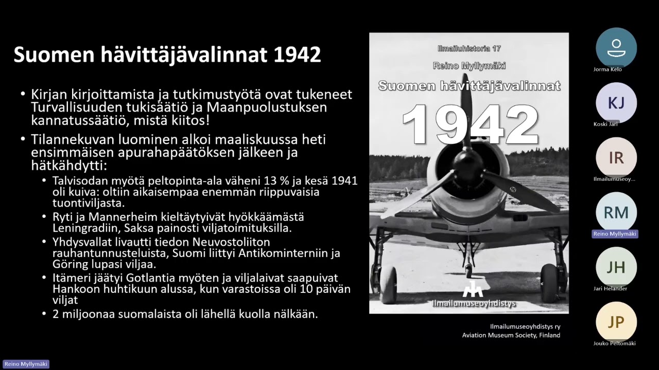 Ilmailukirjallisuuspäivä 2025 11 15 Myllymäki Suomen hävittäjävalinnat 1942