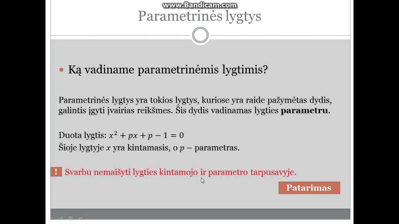 Lygtys su vienu kintamuoju. Parametrinės lygtys (1 dalis)