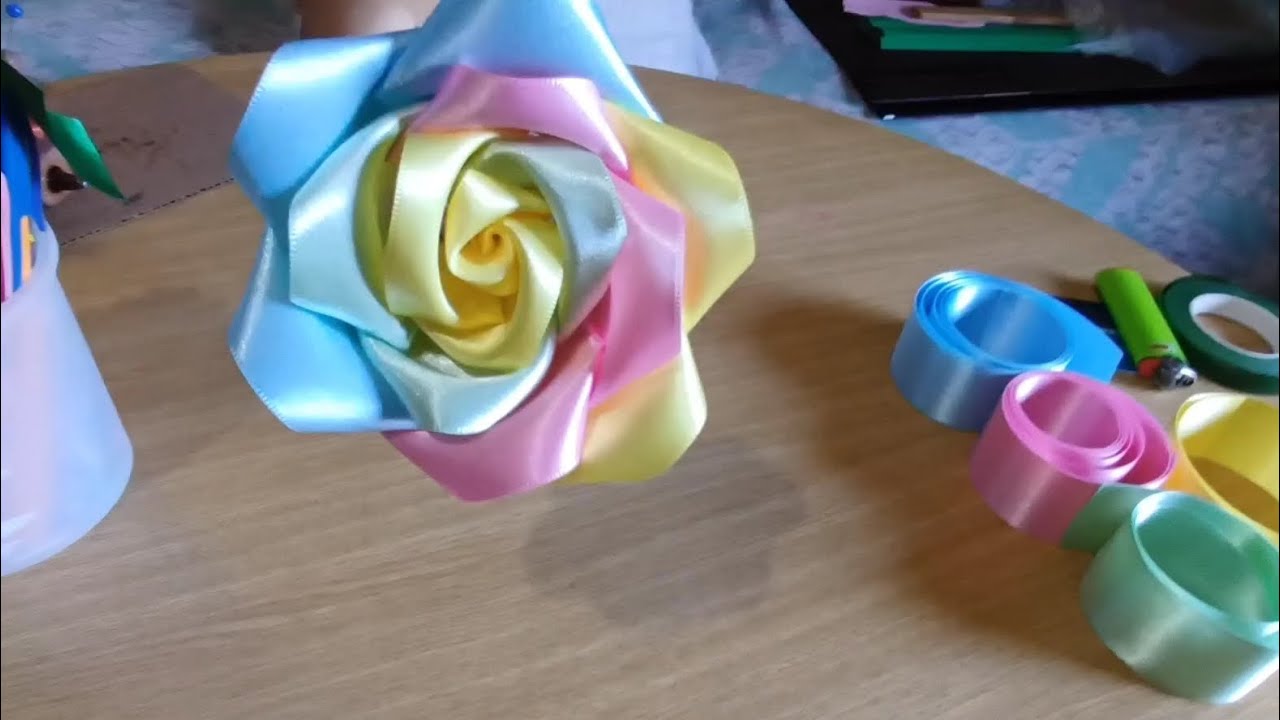 como hacer una rosa eterna de listón de colores 🌹🌈