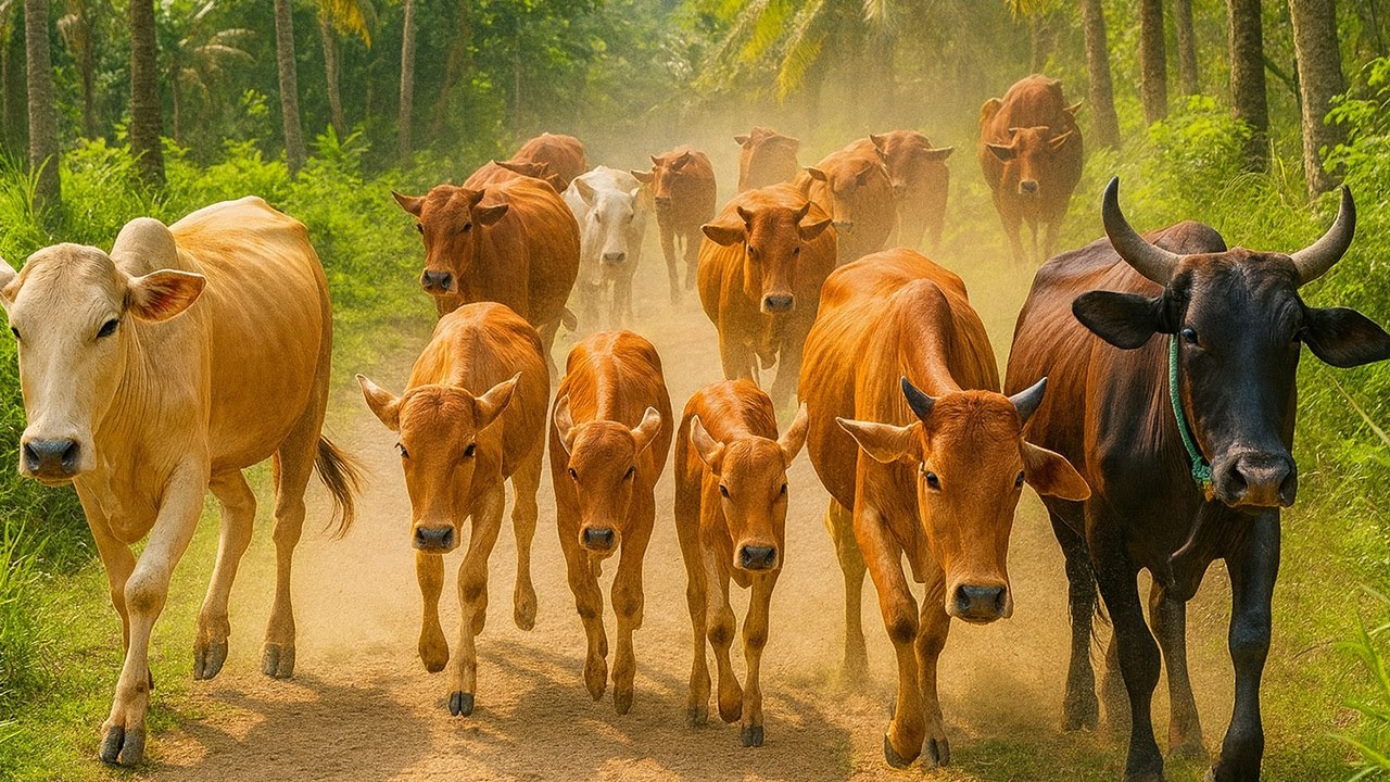 VIDEO OF HUNDREDS OF COWS Climbing a Hill, Passing Through a Flood, Cow Moo Sounds, Funny Cows