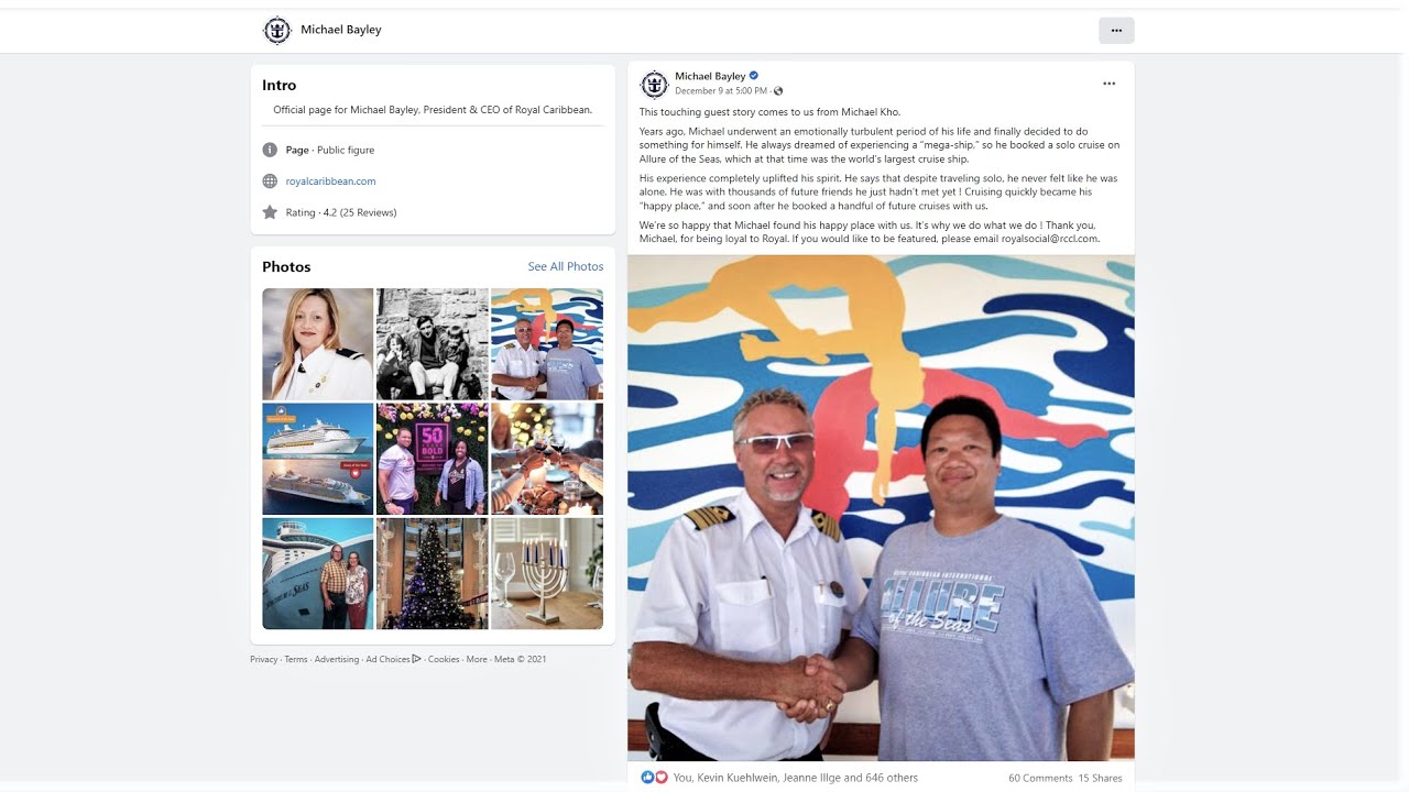 Royal Caribbean's CEO Michael Bayley's Post about ME! MysteryShadow1969 Michael Kho's Touching Story