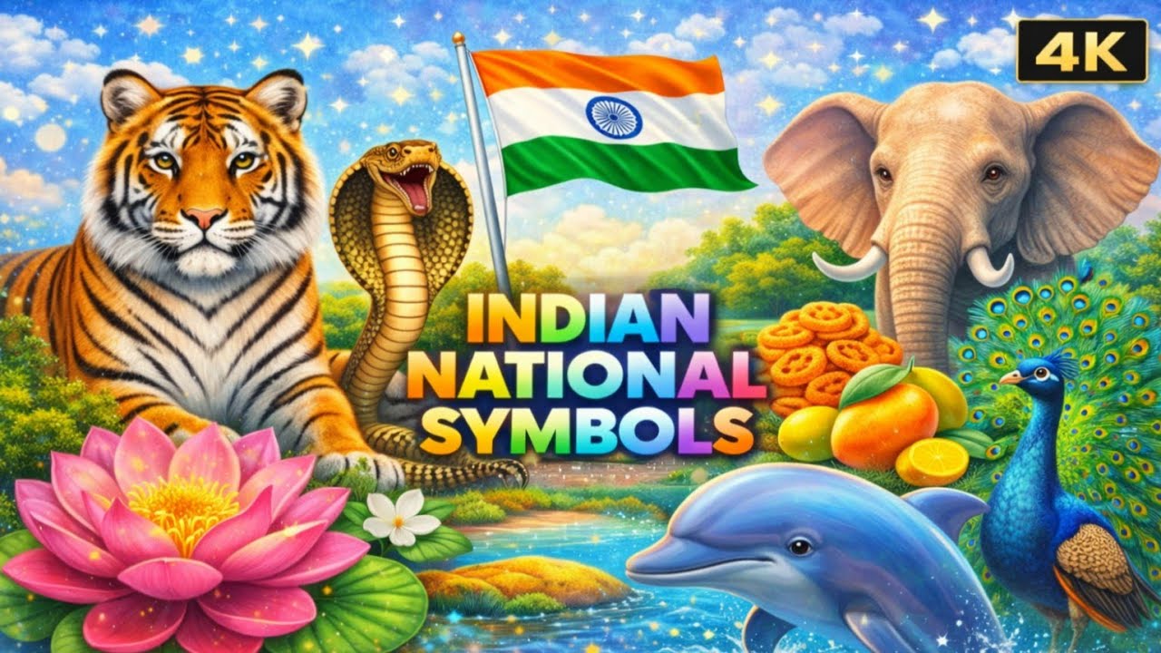 Indian National Symbols for Kids | Learn National Symbols of India 🇮🇳🐅🦚 in English | 4K