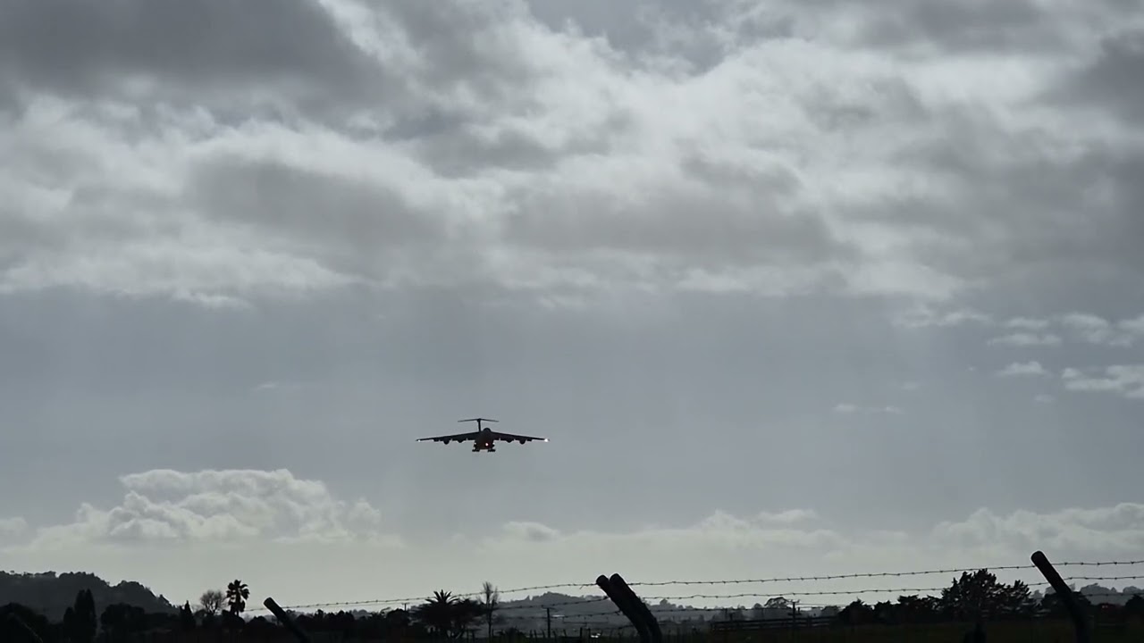 C-5 galaxy landing at whenuapai airbase low level up close. 