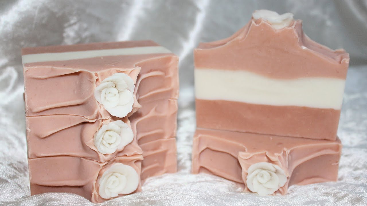 Cold process soap making tutorial: All natural pink & white layered soap coloured with rose clay