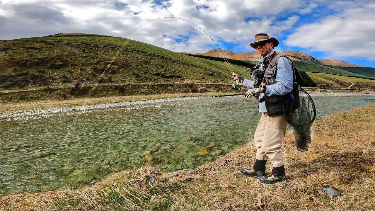Catching Brown Trout in Small stream high in the New Zealand Mountains