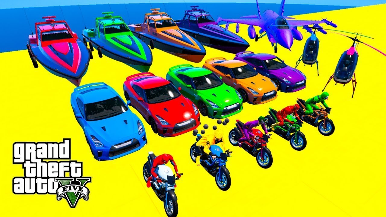 Spiderman Crazy Car Racing! Epic Stunt Map Challenge With Super Cars, Motorcycle With Trevor! GTA V