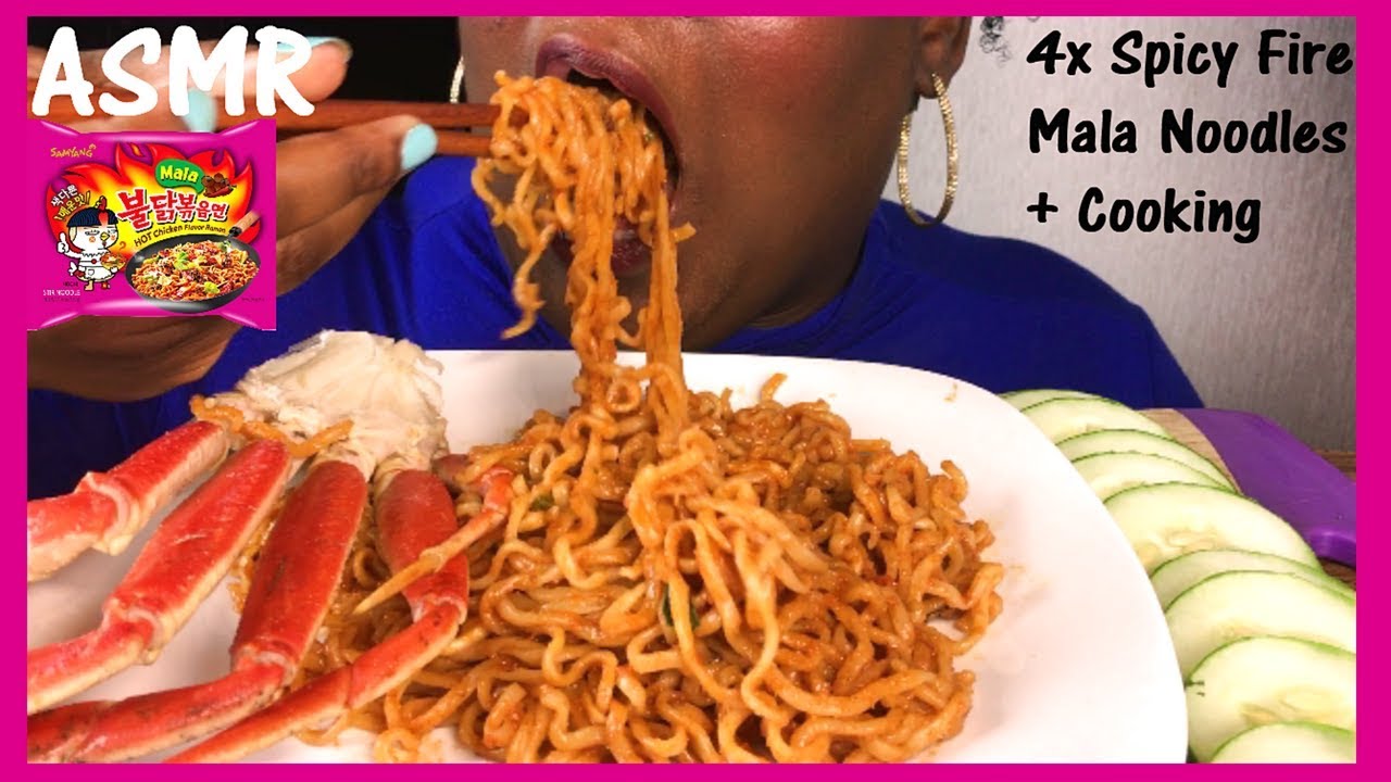 ASMR 4X Mala Spicy Fire 🔥 Noodles Crab Legs + Cooking and Eating Sounds