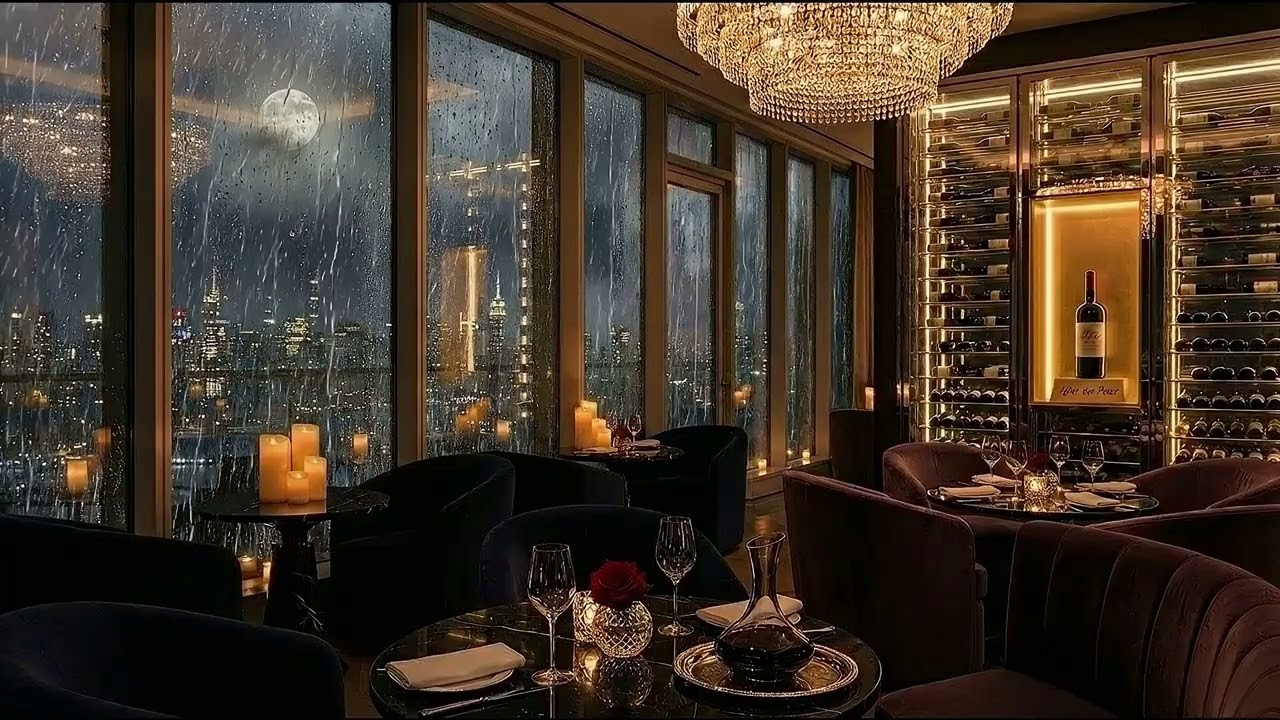 After the Pour 🍷 1 Hour Stormy Penthouse Wine Lounge | Heavy Rain & Warm Classical Ambience