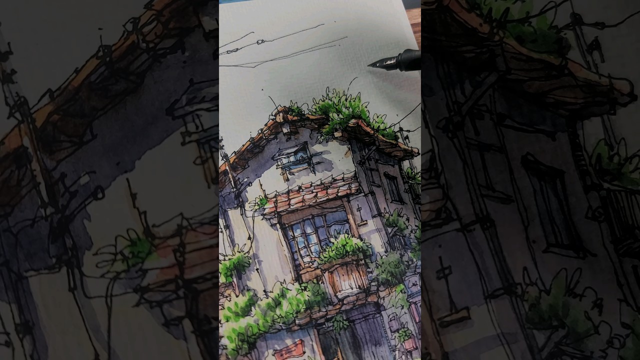 Pen and Ink with Watercolor Painting  - Line and Wash #shouts