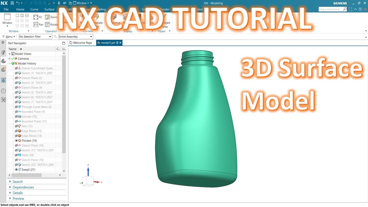 NX CAD Tutorial #78 | 3D Surface Basic Beginners Bottle Design